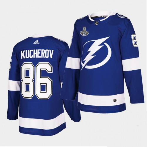 Adidas Tampa Bay Lightning #86 Nikita Kucherov Blue Home Authentic 2021 Stanley Cup Champions Jersey Men's