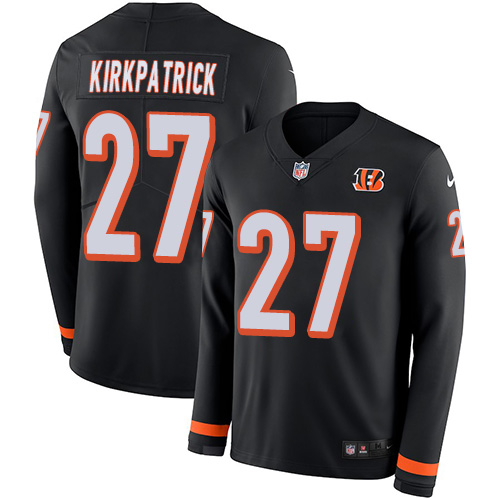 Cincinnati Bengals #27 Dre Kirkpatrick Black Team Color Men's Stitched Limited Therma Long Sleeve Jersey Men's