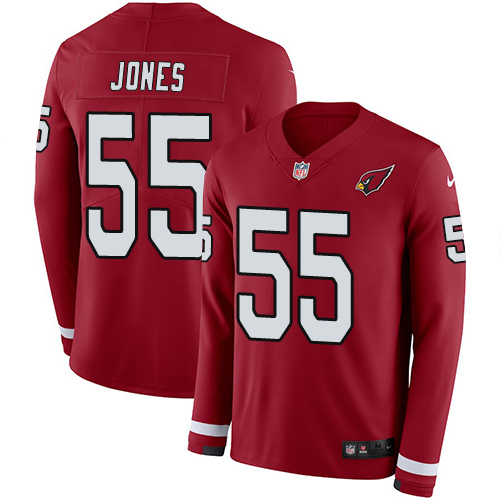 Arizona Cardinals #55 Chandler Jones Red Team Color Men's Stitched Limited Therma Long Sleeve Jersey Men's