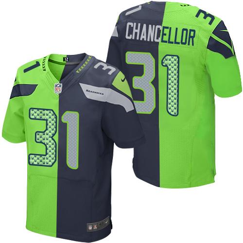 Seattle Seahawks #31 Kam Chancellor Steel Blue/Green Men's Stitched Elite Split Jersey Men's