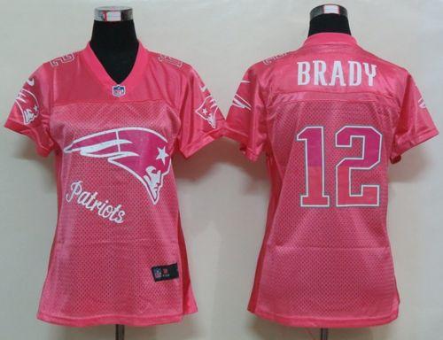 Patriots #12 Tom Brady Pink Women's Fem Fan Game Jersey