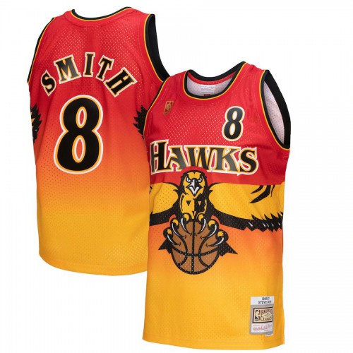 Atlanta Atlanta Hawks #8 Steve Smith Mitchell & Ness Mens Gold/Red 1996/97 Hardwood Classics Fadeaway Swingman Player Jersey Mens