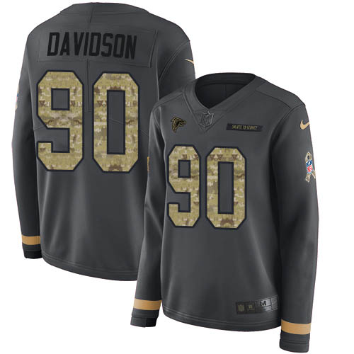 Atlanta Falcons #90 Marlon Davidson Anthracite Salute to Service Women's Stitched Limited Therma Long Sleeve Jersey Womens