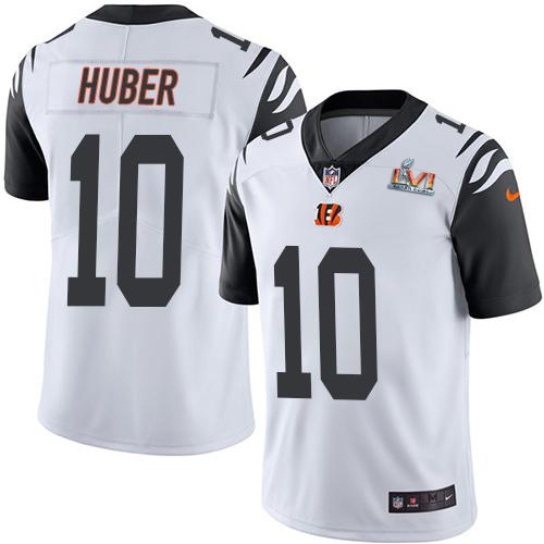 Cincinnati Bengals #10 Kevin Huber White Super Bowl LVI Patch Men's Stitched Limited Rush Jersey Men's