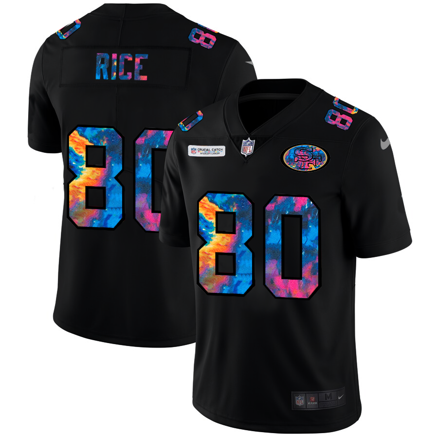 San Francisco 49ers #80 Jerry Rice Men's Multi-Color Black 2020 Crucial Catch Vapor Untouchable Limited Jersey