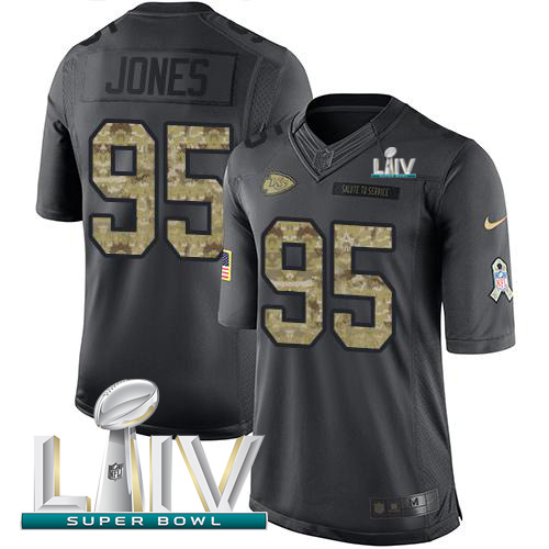 Chiefs #95 Chris Jones Black Super Bowl LIV 2020 Youth Stitched Limited 2016 Salute To Service Jersey