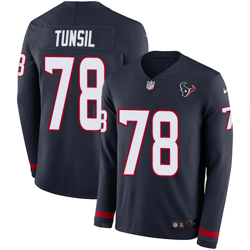 Houston Texans #78 Laremy Tunsil Navy Blue Team Color Youth Stitched Limited Therma Long Sleeve Jersey Youth