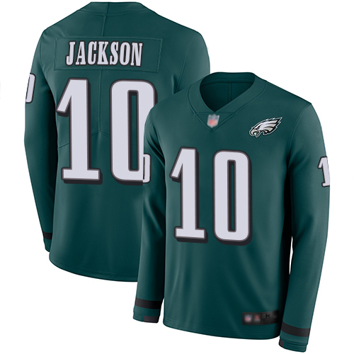 Philadelphia Eagles #10 DeSean Jackson Midnight Green Team Color Men's Stitched Limited Therma Long Sleeve Jersey Men's