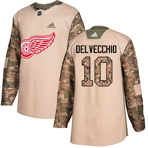 Adidas Detroit Red Wings #10 Alex Delvecchio Camo Authentic 2017 Veterans Day Stitched Jersey Men's