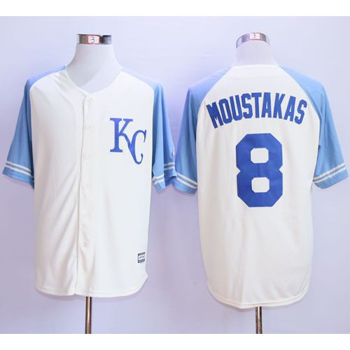 Kansas City Royals #8 Mike Moustakas Cream Exclusive Vintage Stitched Jersey Men's