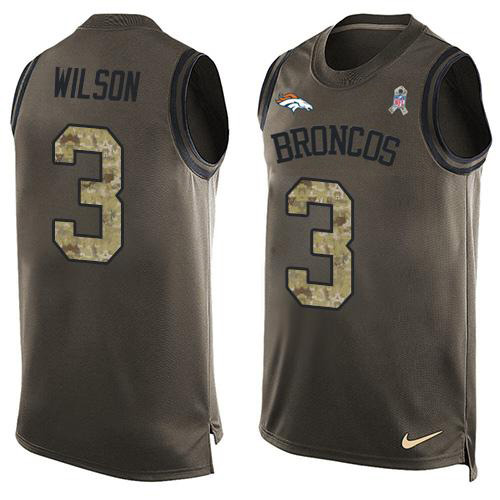 Broncos #3 Russell Wilson Green Men's Stitched Limited Salute To Service Tank Top Jersey