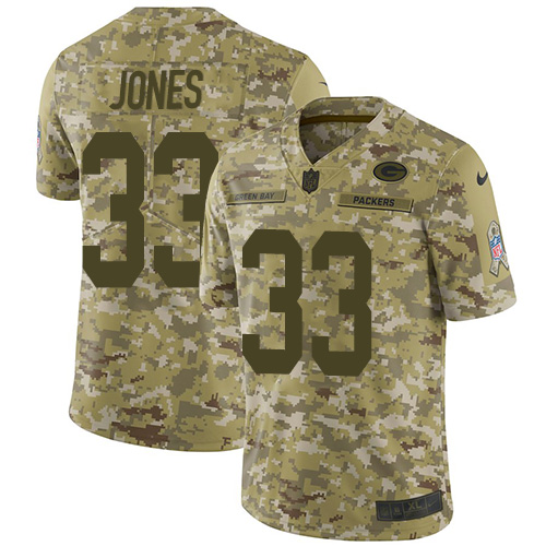 Packers #33 Aaron Jones Camo Men's Stitched Limited 2018 Salute To Service Jersey