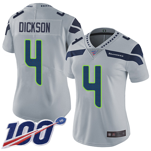 Seattle Seahawks #4 Michael Dickson Grey Alternate Women's Stitched 100th Season Vapor Limited Jersey Womens