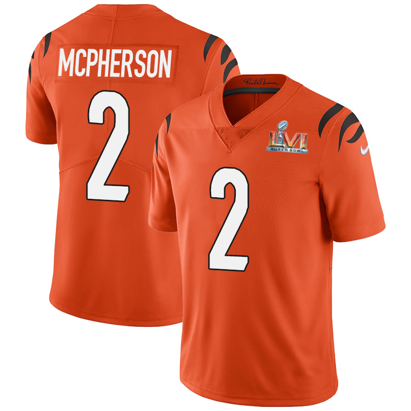 Cincinnati Bengals ##2 Evan McPherson Orange Super Bowl LVI Patch Men's Alternate Vapor Limited Jersey