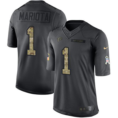 Falcons #1 Marcus Mariota Black Men's Stitched Limited 2016 Salute To Service Jersey