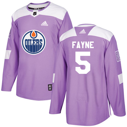 Adidas Edmonton Oilers #5 Mark Fayne Purple Authentic Fights Cancer Stitched Jersey Men's