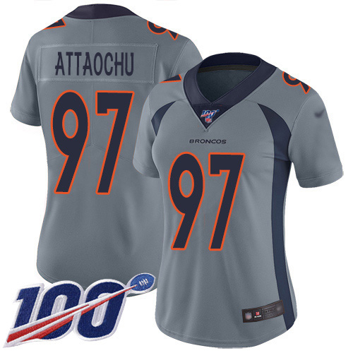 Denver Broncos #97 Jeremiah Attaochu Gray Women's Stitched Limited Inverted Legend 100th Season Jersey Womens