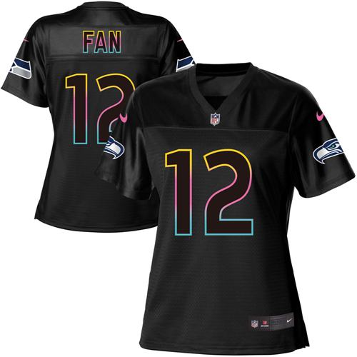Seahawks #12 Fan Black Women's Fashion Game Jersey