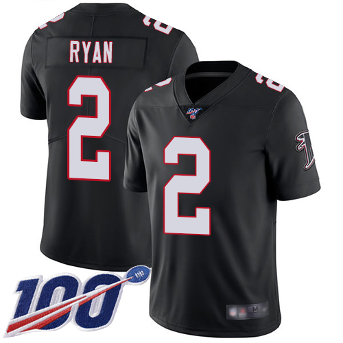 Atlanta Falcons #2 Matt Ryan Black Alternate Men's Stitched 100th Season Vapor Limited Jersey Men's