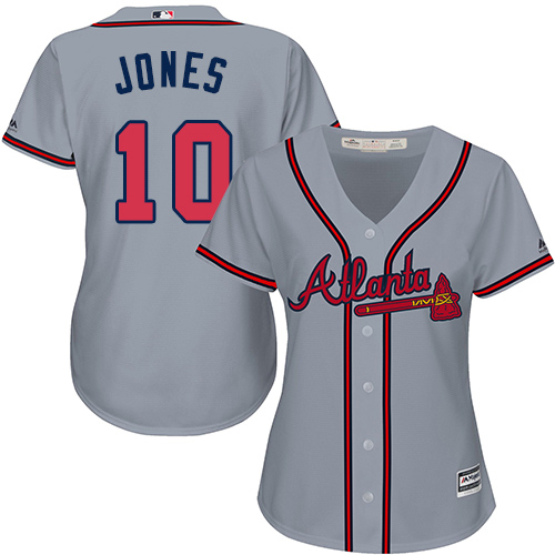 Atlanta Braves #10 Chipper Jones Grey Road Women's Stitched Jersey Womens