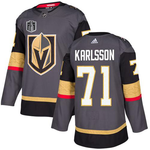 Adidas Golden Knights #71 William Karlsson Grey 2023 Stanley Cup Final Patch Home Authentic Stitched Jersey