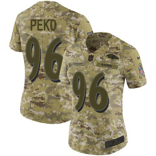 Baltimore Ravens #96 Domata Peko Sr Camo Women's Stitched Limited 2018 Salute To Service Jersey Womens