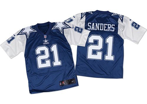 Cowboys #21 Deion Sanders Navy Blue/White Throwback Men's Stitched Elite Jersey