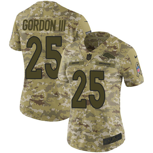Denver Broncos #25 Melvin Gordon III Camo Women's Stitched Limited 2018 Salute To Service Jersey Womens