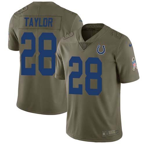 Colts #28 Jonathan Taylor Olive Men's Stitched Limited 2017 Salute To Service Jersey
