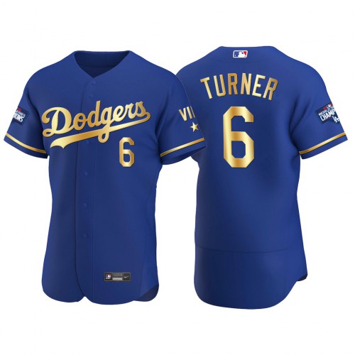 Los Angeles Los Angeles Dodgers #6 Trea Turner Men's Authentic 2021 Gold Program World Series Champions Jersey Royal Men's