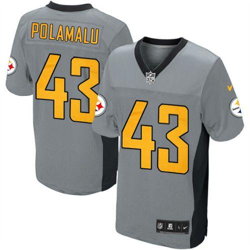 Steelers #43 Troy Polamalu Grey Shadow Youth Stitched Elite Jersey