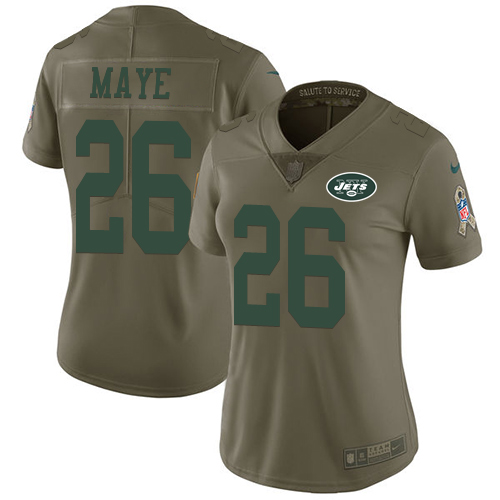 New York Jets #26 Marcus Maye Olive Women's Stitched Limited 2017 Salute to Service Jersey Womens