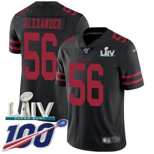 San Francisco 49ers #56 Kwon Alexander Black Super Bowl LIV 2020 Alternate Men's Stitched 100th Season Vapor Limited Jersey Men's