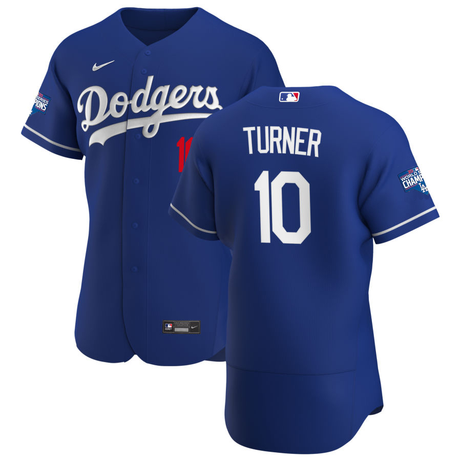 Los Angeles Dodgers #10 Justin Turner Men's Royal Alternate 2020 World Series Champions Authentic Player Jersey