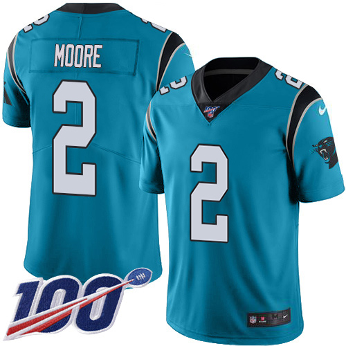 Panthers #2 DJ Moore Blue Alternate Men's Stitched 100th Season Vapor Untouchable Limited Jersey