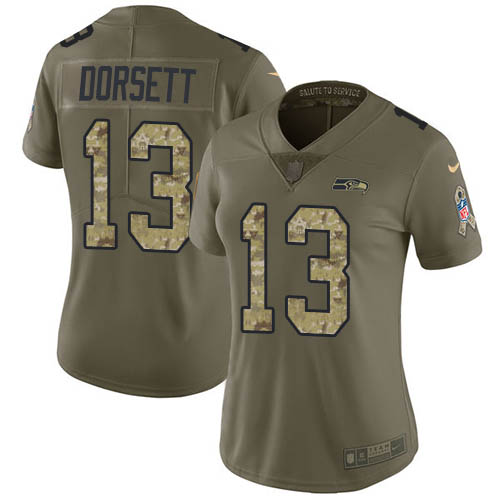 Seattle Seahawks #13 Phillip Dorsett Olive/Camo Women's Stitched Limited 2017 Salute To Service Jersey Womens