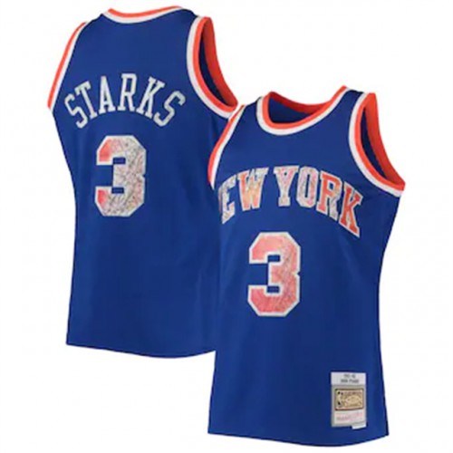 New York Knicks #3 John Starks Mitchell & Ness 1996-97 Hardwood Classics 75th Anniversary Diamond Swingman Jersey - Blue Mens