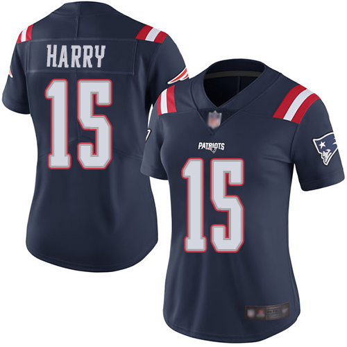 New England Patriots #15 N'Keal Harry Navy Blue Women's Stitched Limited Rush Jersey Womens