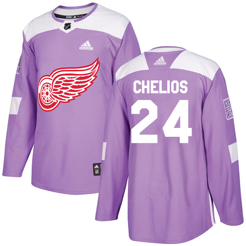 Adidas Detroit Red Wings #24 Chris Chelios Purple Authentic Fights Cancer Stitched Jersey Men's