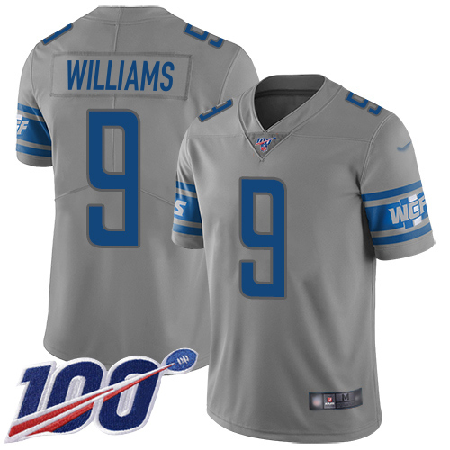 Lions #9 Jameson Williams Gray Men's Stitched Limited Inverted Legend 100th Season Jersey