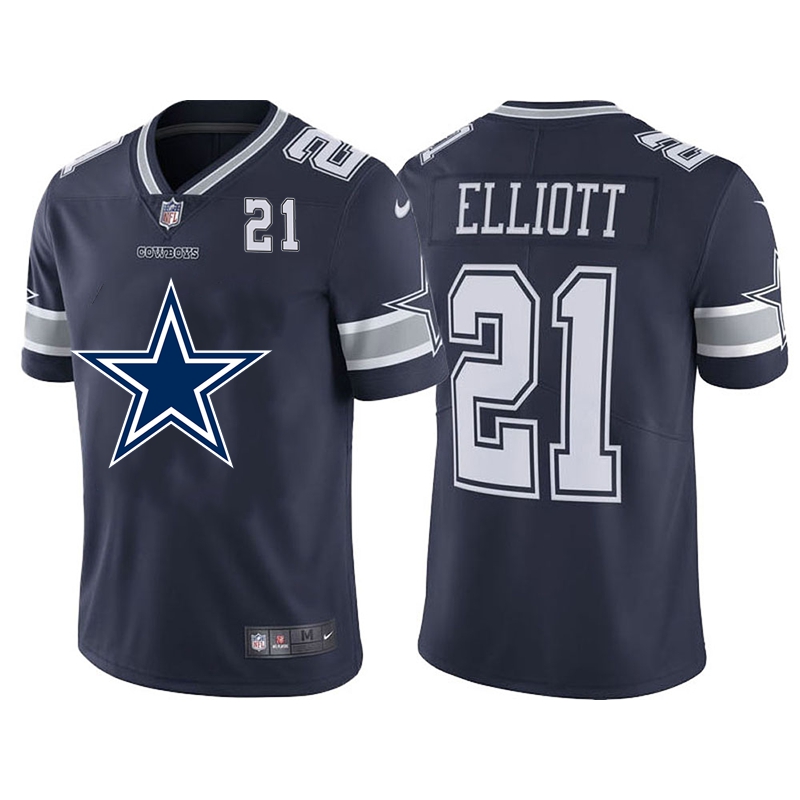 Dallas Cowboys #21 Ezekiel Elliott Navy Blue Men's Big Team Logo Player Vapor Limited Jersey