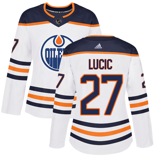 Adidas Edmonton Oilers #27 Milan Lucic White Road Authentic Women's Stitched Jersey Womens