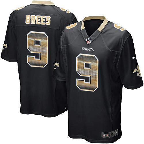 Saints #9 Drew Brees Black Team Color Men's Stitched Limited Strobe Jersey