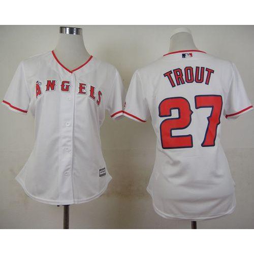 Los Angeles Angels #27 Mike Trout White Home Women's Stitched Jersey Womens