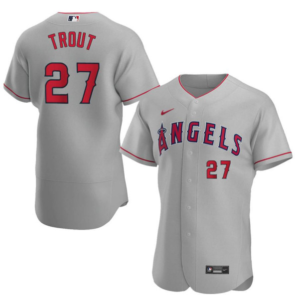 Men's Los Angeles Angels 27 Authentic Gray Road 2020 Mike Trout Jersey