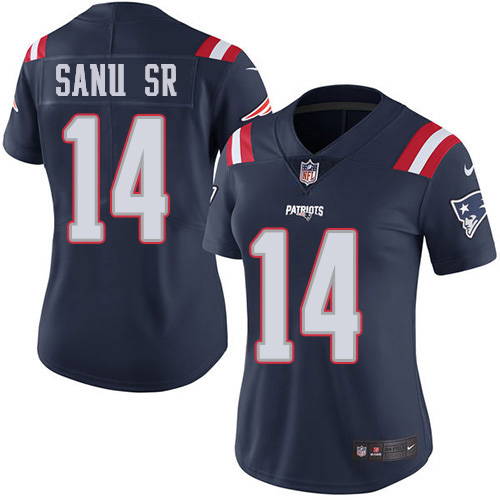 New England Patriots #14 Mohamed Sanu Sr Navy Blue Women's Stitched Limited Rush Jersey Womens