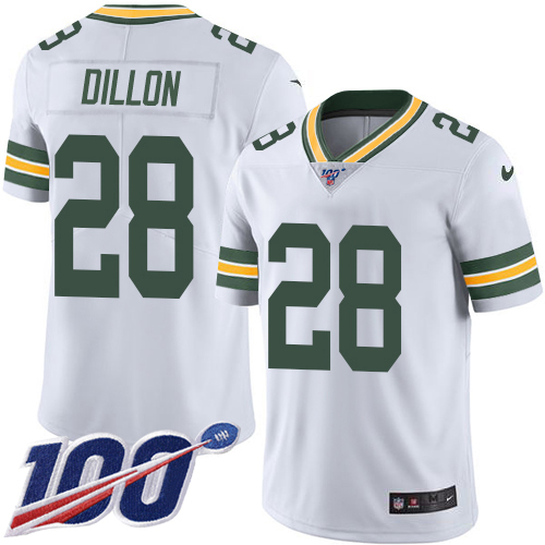 Packers #28 AJ Dillon White Men's Stitched 100th Season Vapor Untouchable Limited Jersey
