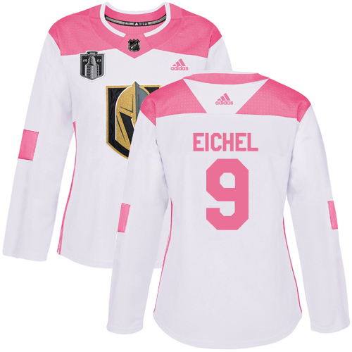 Adidas Golden Knights #9 Jack Eichel White/Pink 2023 Stanley Cup Final Patch Authentic Fashion Women's Stitched Jersey