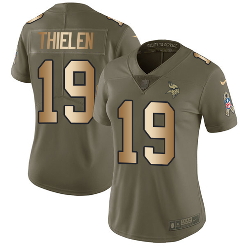 Vikings #19 Adam Thielen Olive/Gold Women's Stitched Limited 2017 Salute To Service Jersey
