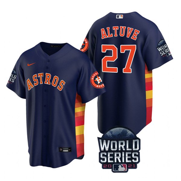 Houston Astros #27 Jose Altuve Men's 150th Anniversary 2021 World Series Game Jersey - Navy